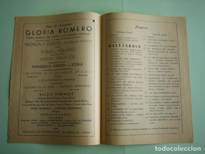 Carteles espect&aacute;culos: Antiguo programa de espect&aacute;culos. Flamenco. Gloria Romero - Foto 2