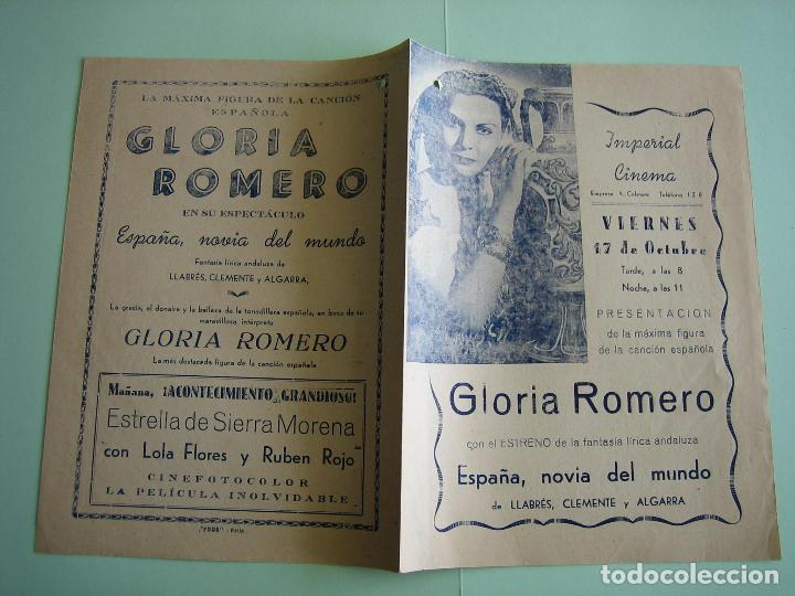 Carteles espect&aacute;culos: Antiguo programa de espect&aacute;culos. Flamenco. Gloria Romero - Foto 3