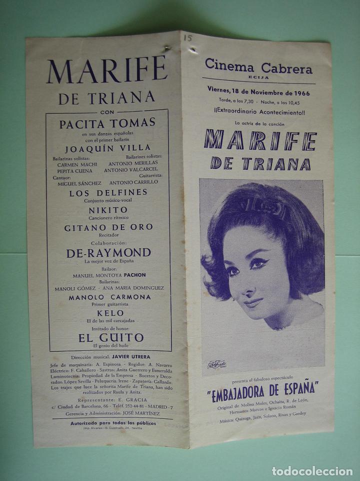 Carteles espect&aacute;culos: Antiguo programa de espect&aacute;culos. Flamenco. Mari Fe de Triana - Foto 3