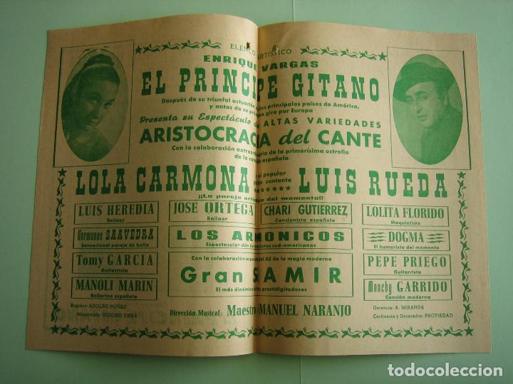 Carteles espect&aacute;culos: Antiguo programa de espect&aacute;culos. Flamenco. El Principe Gitano - Foto 2