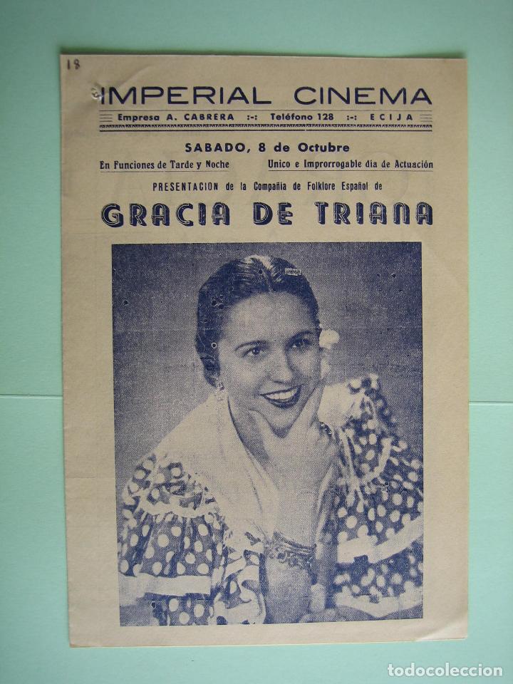 Carteles espect&aacute;culos: Antiguo programa de espect&aacute;culos. Flamenco. Gracia de Triana - Foto 1