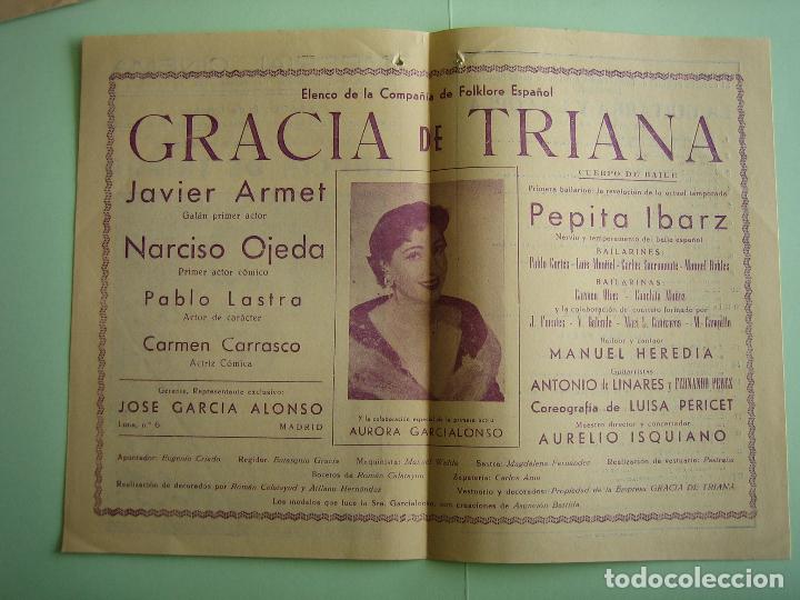 Carteles espect&aacute;culos: Antiguo programa de espect&aacute;culos. Flamenco. Gracia de Triana - Foto 2