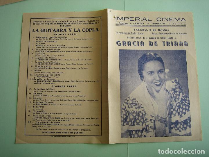 Carteles espect&aacute;culos: Antiguo programa de espect&aacute;culos. Flamenco. Gracia de Triana - Foto 3