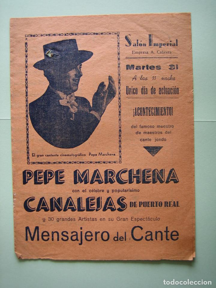 Carteles espect&aacute;culos: Antiguo programa de espect&aacute;culos. Flamenco. Pepe Marchena, Canalejas...... - Foto 1