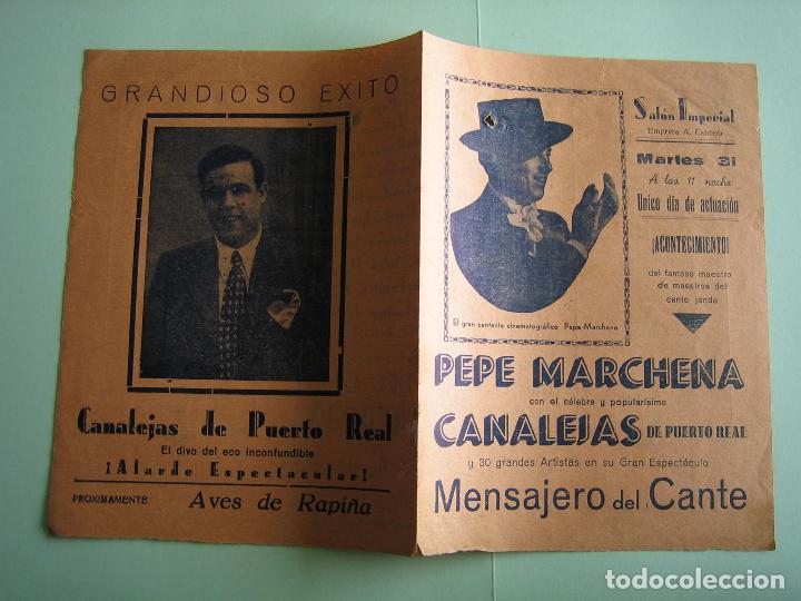 Carteles espect&aacute;culos: Antiguo programa de espect&aacute;culos. Flamenco. Pepe Marchena, Canalejas...... - Foto 2