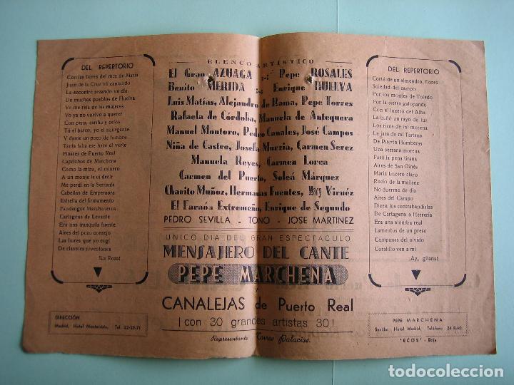 Carteles espect&aacute;culos: Antiguo programa de espect&aacute;culos. Flamenco. Pepe Marchena, Canalejas...... - Foto 3