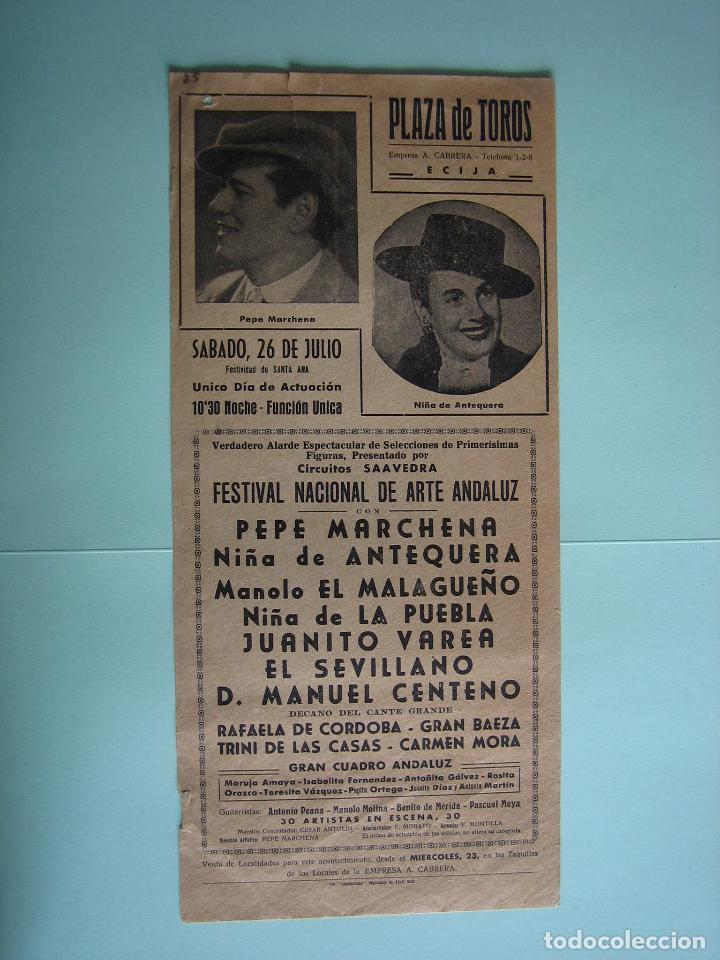 Carteles espect&aacute;culos: Antiguo programa de espect&aacute;culos. Flamenco. Pepe Marchena - Foto 1