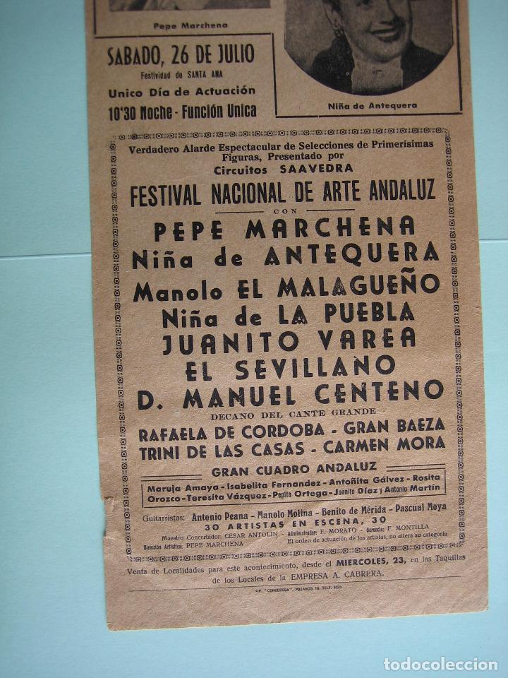 Carteles espect&aacute;culos: Antiguo programa de espect&aacute;culos. Flamenco. Pepe Marchena - Foto 3