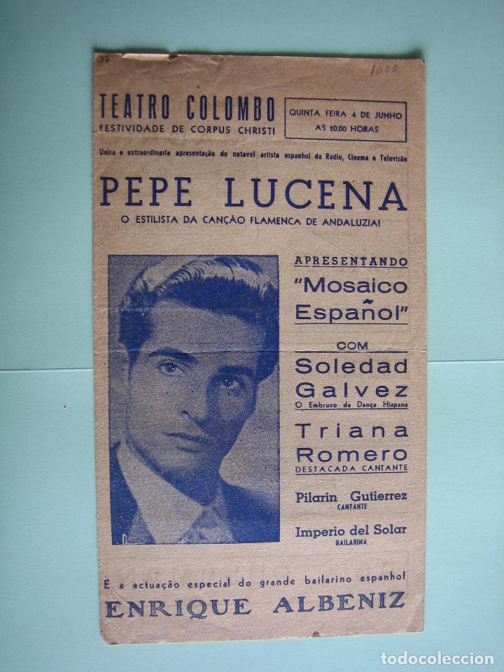 Carteles espect&aacute;culos: Antiguo programa de espect&aacute;culos. Flamenco. Pepe Lucena - Foto 1