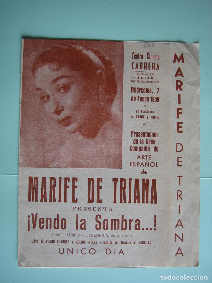 Carteles espect&aacute;culos: Antiguo programa de espect&aacute;culos. Flamenco. Mari Fe de Triana - Foto 1