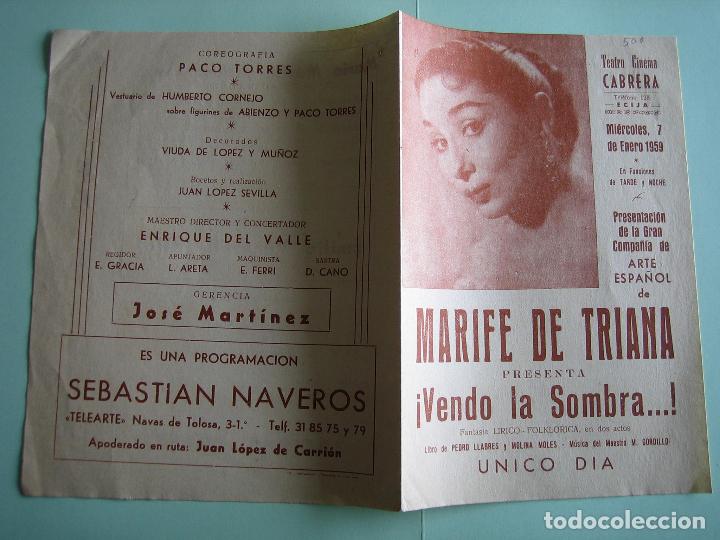 Carteles espect&aacute;culos: Antiguo programa de espect&aacute;culos. Flamenco. Mari Fe de Triana - Foto 2