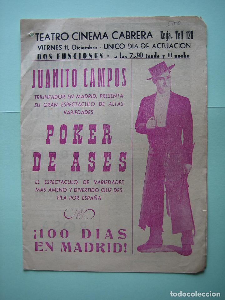 Carteles espect&aacute;culos: Antiguo programa de espect&aacute;culos. Flamenco. Copla. Juanito Campos - Foto 1