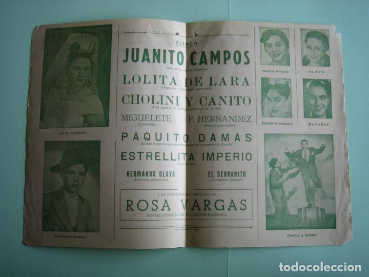 Carteles espect&aacute;culos: Antiguo programa de espect&aacute;culos. Flamenco. Copla. Juanito Campos - Foto 2