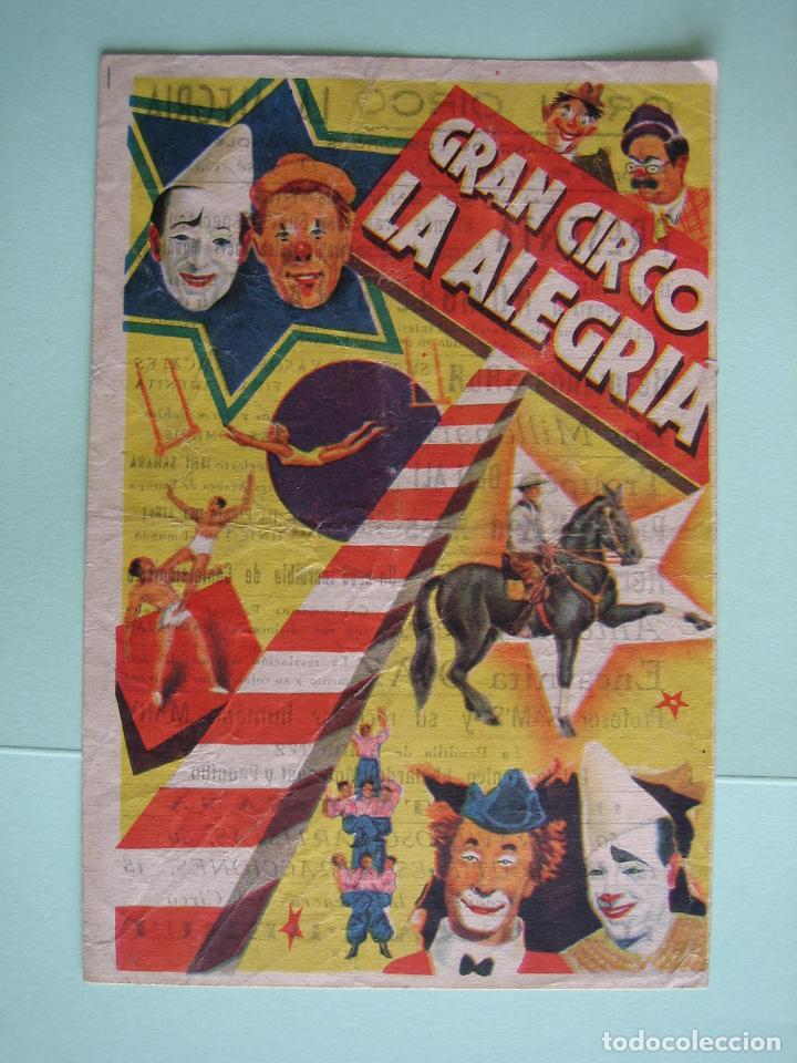Carteles espect&aacute;culos: Antiguo programa de circo. Gran circo Alegria - Foto 1