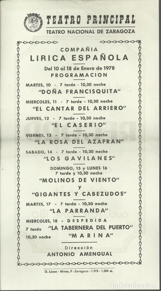 Carteles espect&aacute;culos: Programa de la Compa&ntilde;ia L&iacute;rica Espa&ntilde;ola para Zaragoza Enero de 1978 - Foto 1