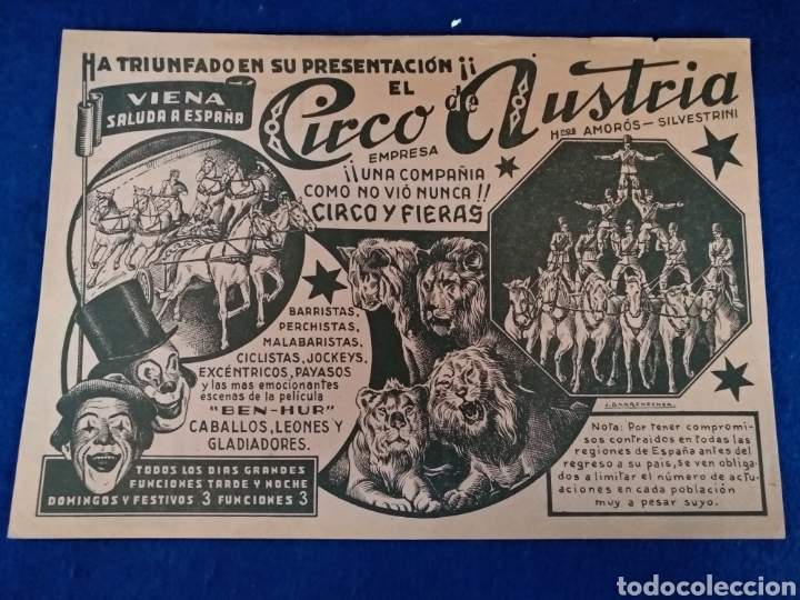 Carteles espect&aacute;culos: Circo de Austria, cartel / programa. 23cm x 16,5cm. - Foto 1