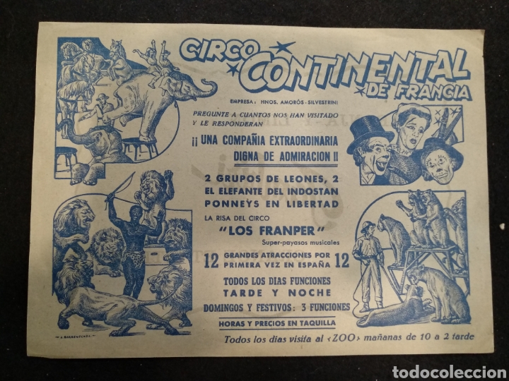Carteles espect&aacute;culos: Circo continental, cartel / programa. 21,5 cm x 15,5cm. - Foto 1