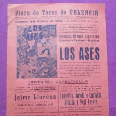 Carteles Espectáculos: CARTEL CIRCO PLAZA TOROS VALENCIA 1950 LOS ASES MARINO AGUILAR C104