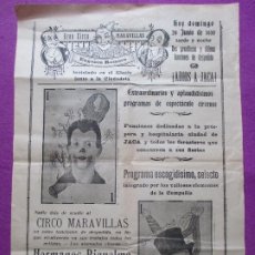 Affiches Spectacles: CARTEL CIRCO PLAZA TOROS JACA 1930 CIRCO MARAVILLAS HERMANOS RIQUELME SARASATE II C107. Lote 198017757