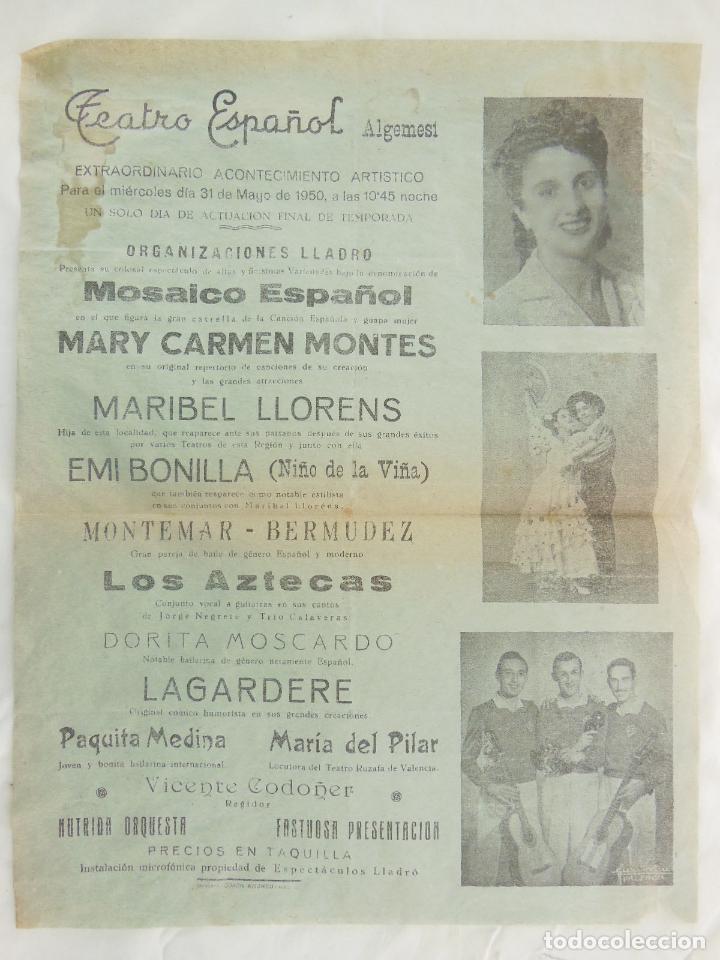 Carteles espect&aacute;culos: MOSAICO ESPA&Ntilde;OL. ALGEMESI TEATRO ESPA&Ntilde;OL 1950. - Foto 1