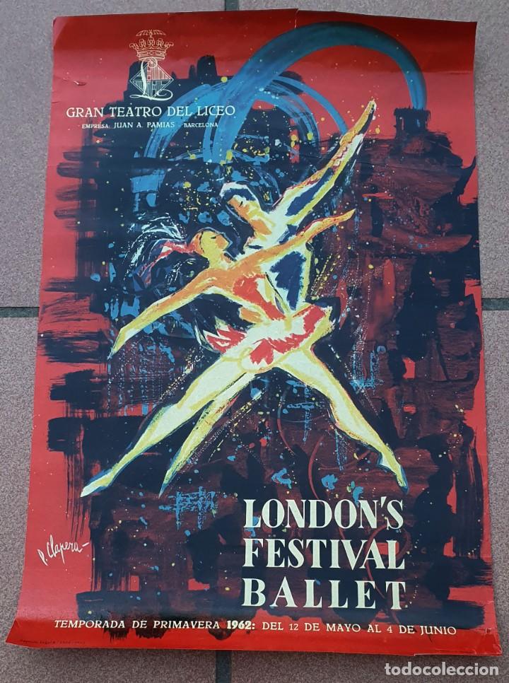 Carteles Espectáculos: CARTEL - LONDONS FESTIVAL BALLET - 1962 - GRAN TEATRO DEL LICEO - 52,5 X 34,9 CM. - Foto 2 - 214956276
