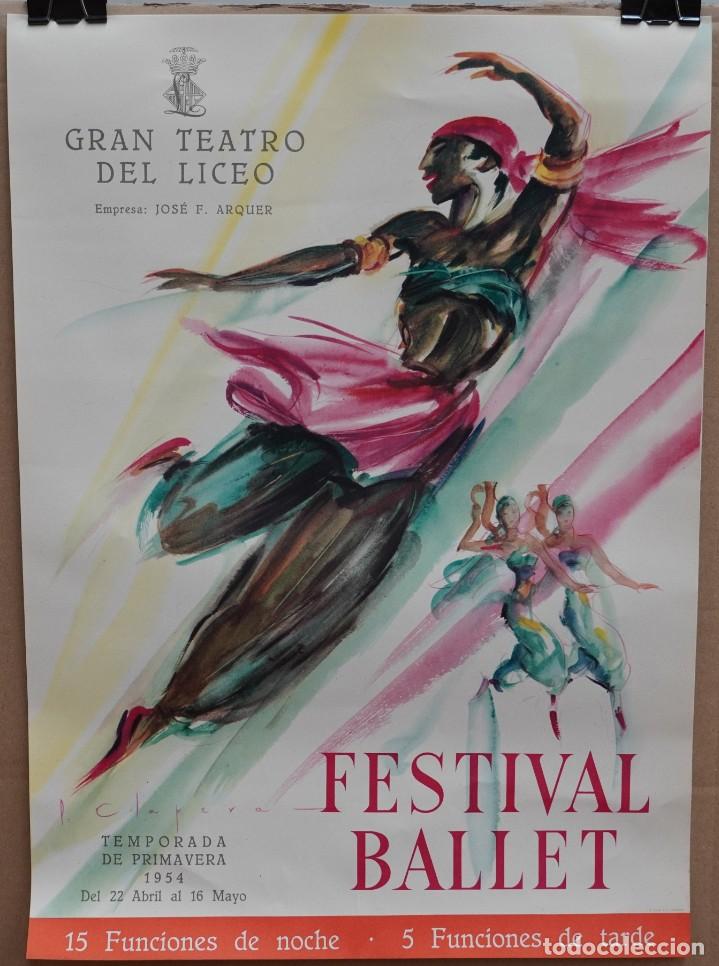 CARTEL - FESTIVAL BALLET - 1954 - GRAN TEATRO LICEO - PERE CLAPERA - 50 X 35,7 CM. (Coleccionismo - Carteles Gran Formato - Carteles Circo, Magia y Espectáculos)