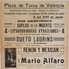 Carteles Espectáculos: VARIEDADES: PERROS COMEDIANTES, MARIO ALFARO, DUETO LAURINS. VALENCIA, 1915. 49X23 CM