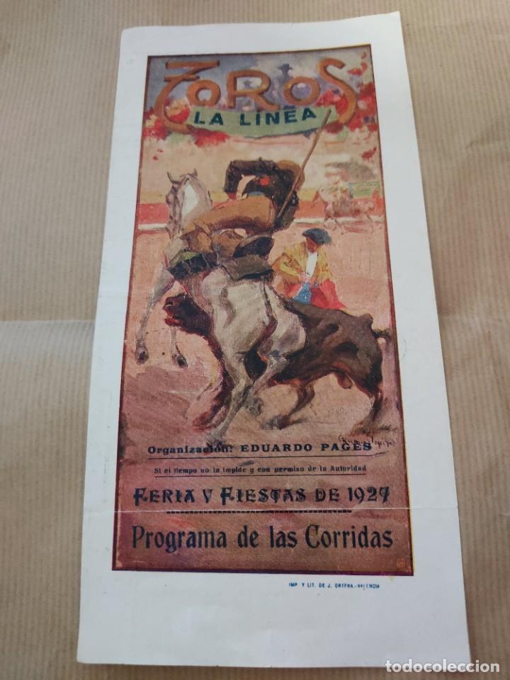 Carteles espect&aacute;culos: Toros La L&iacute;nea. Feria y Fiestas de 1927. Programa de mano - Foto 2