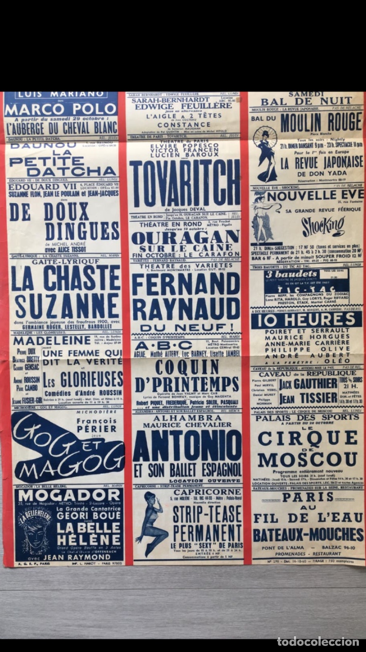 Carteles espect&aacute;culos: CARTEL SPECTACLES PARIS 1960. - Foto 2