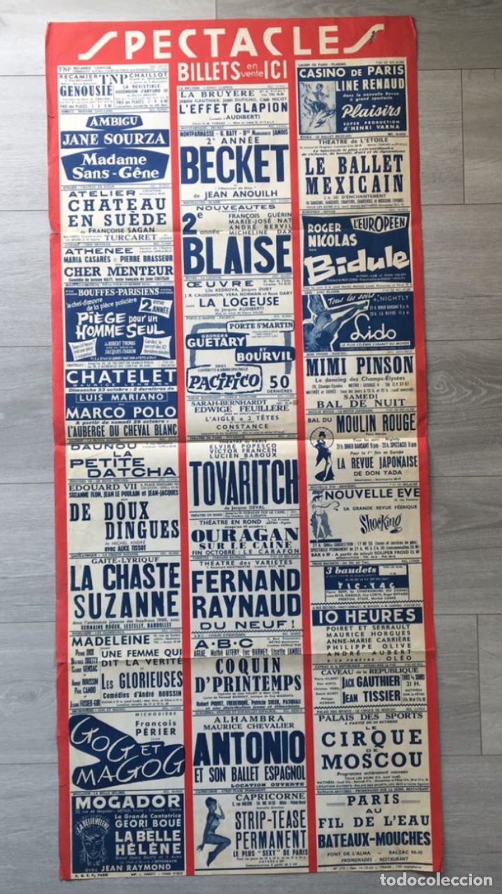 Carteles espect&aacute;culos: CARTEL SPECTACLES PARIS 1960. - Foto 3