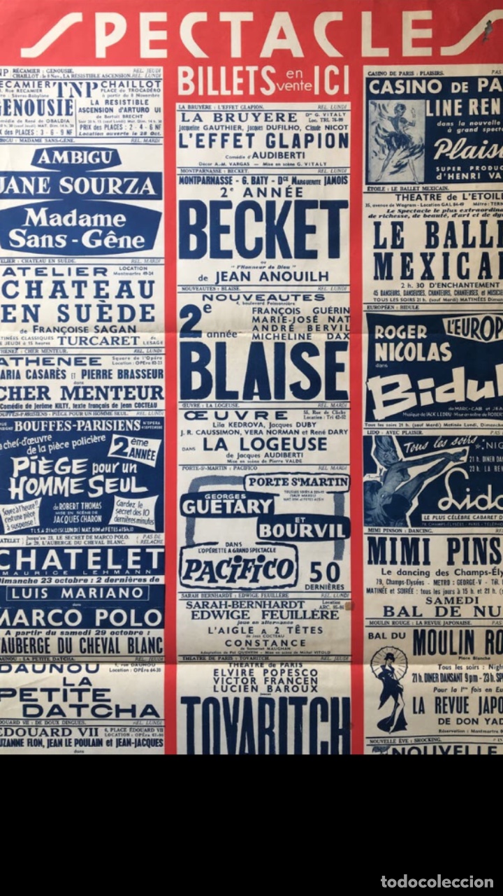 Carteles espect&aacute;culos: CARTEL SPECTACLES PARIS 1960. - Foto 1