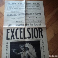 Carteles Espectáculos: UNICO EN TODOCOLECCION, TEATRO NUEVA CONSTANCIA DE MATARO, 1915 EXCELSIOR, 64 X 22 CM. Lote 354272008