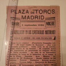 Carteles Espectáculos: CARTEL PLAZA TOROS MADRID 5 SEPTIEMBRE 1934 LA REVOLUCIÓN EN LOS ESPECTÁCULOS NOCTURNOS