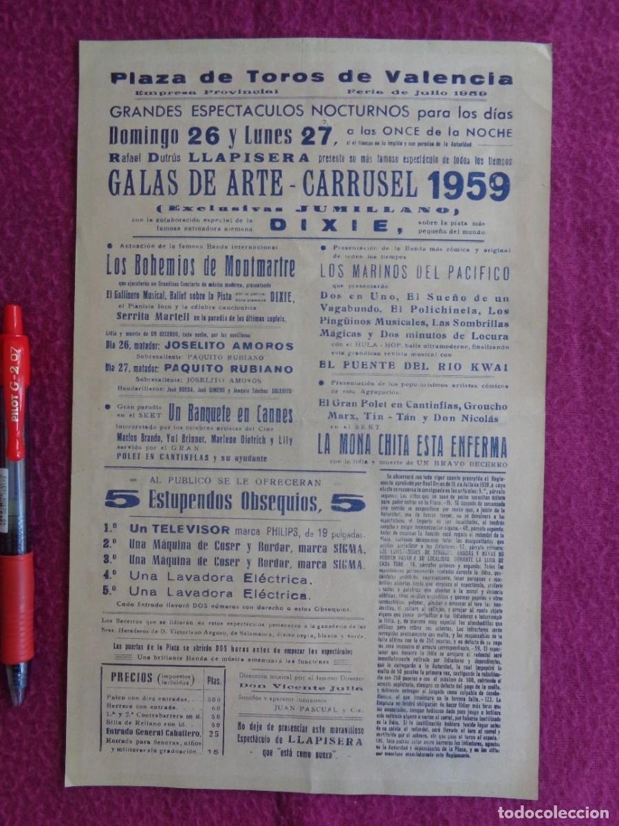 Carteles espect&aacute;culos: PROGRAMA ESPECTACULO LLAPISERA 1959 PLAZA DE TOROS DE VALENCIA - GALAS DE ARTE - Foto 2
