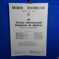 Carteles Espectáculos: CARTEL III TORNEO INTERNACIONAL FEMENINO AJEDREZ ARENYS DE MAR 1970. PEPITA FERRER, ETC.