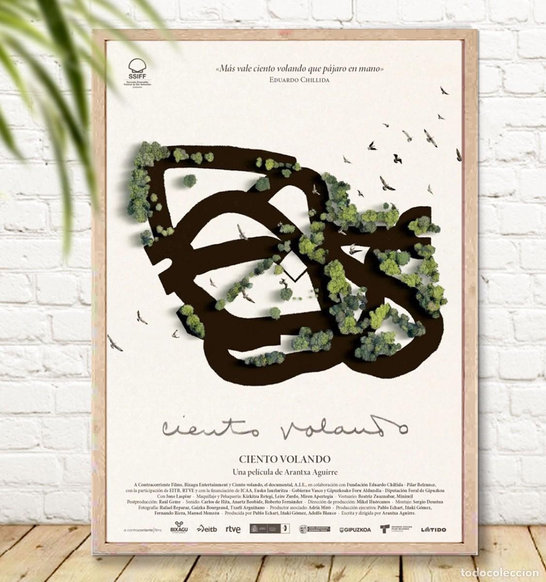 Carteles espect&aacute;culos: CHILLIDA CARTEL PEL&Iacute;CULA DOCUMENTAL CIENTO VOLANDO 68X48 - Foto 1