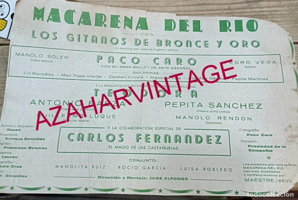 Carteles espect&aacute;culos: COPLA, ANTIGUO CARTEL ESPECTACULO DE MACARENA DEL RIO, 28X18 CMS - Foto 1