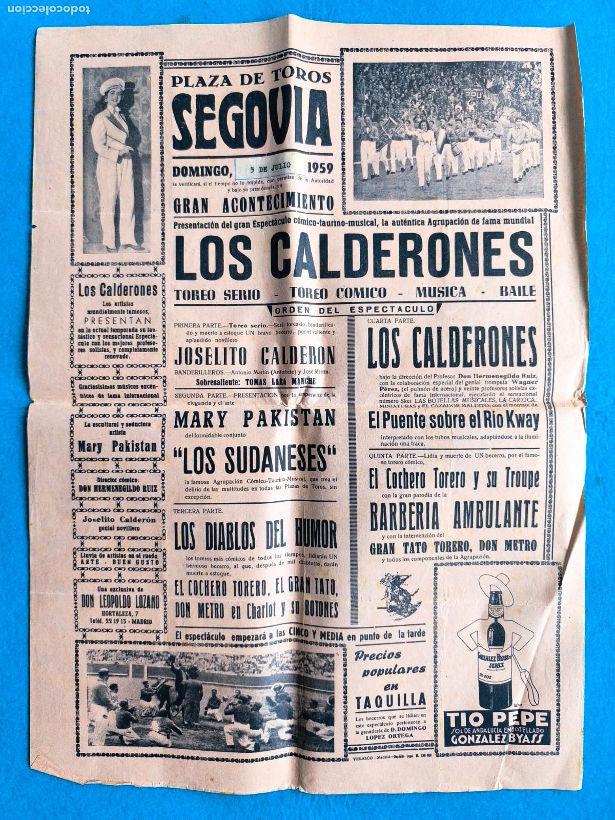 Carteles Espect&aacute;culos: RW CARTEL PLAZA TOROS SEGOVIA 1959 ESPECTACULO LOS CALDERONES LOS DIABOS DEL HUMOR CTC178