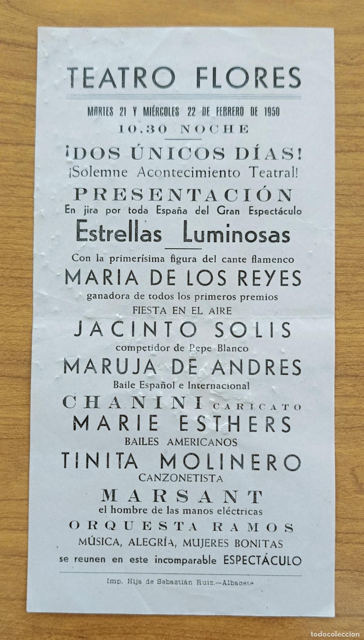 Carteles Espect&aacute;culos: PANFLETO ESPECTACULOS. TEATRO FLORES. ESPECT&Aacute;CULO ESTRELLAS LUMINOSAS. A&Ntilde;OS 50