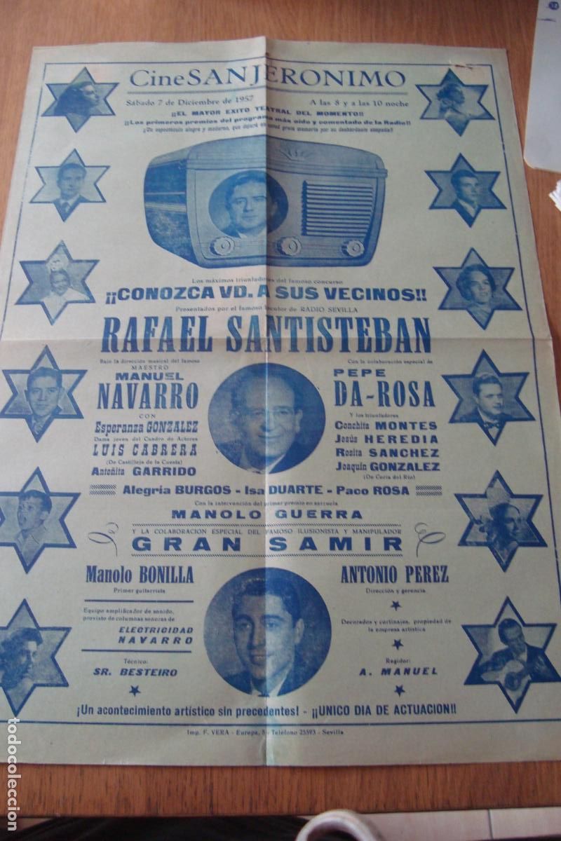 Carteles Espect&aacute;culos: CARTEL CINE SAN JERONIMO SEVILLA 1957. PEPE DA-ROSA. CONCHITA MONTES. LUIS CABRERA. GRAN SAMIR