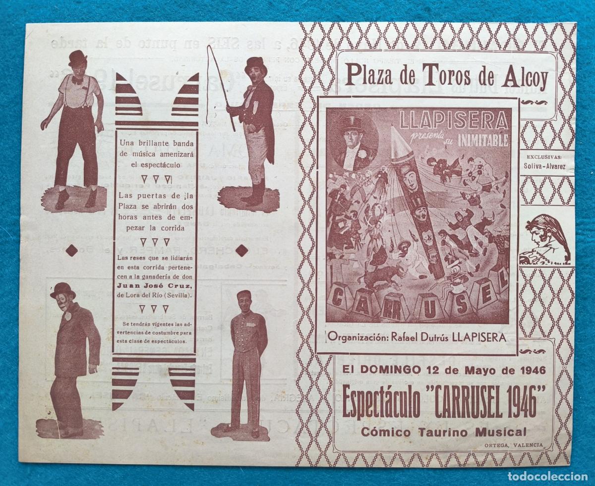 Carteles Espect&aacute;culos: RW CARTEL PLAZA TOROS ALCOY ALICANTE 1946 ESPECTACULO CARRUSEL 1946 LLAPISERA CTC235