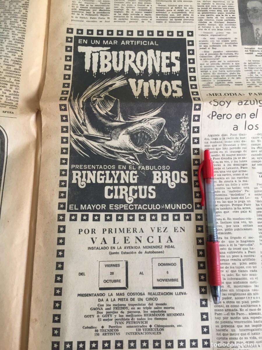 Carteles Espect&aacute;culos: HOJA SUELTA DEL 24 OCTUBRE DE 1977 - TIBURONES EN EL CIRCO RINGLYNG BROS POR PRIMERA VEZ EN VALENCIA