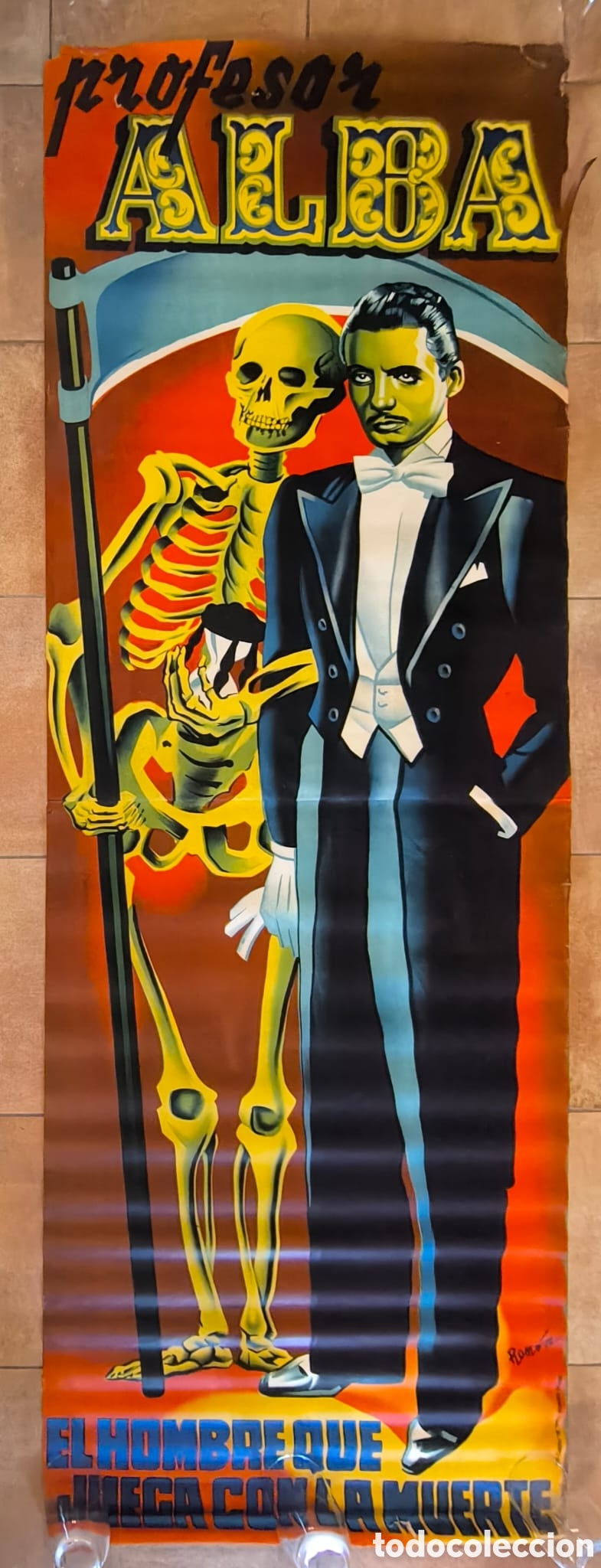 Carteles Espect&aacute;culos: CARTEL EL PROFESOR ALBA MAGIA GRANDE ORIGINAL 1959 RAMON EL HOMBRE QUE JUEGA CON LA MUERTE