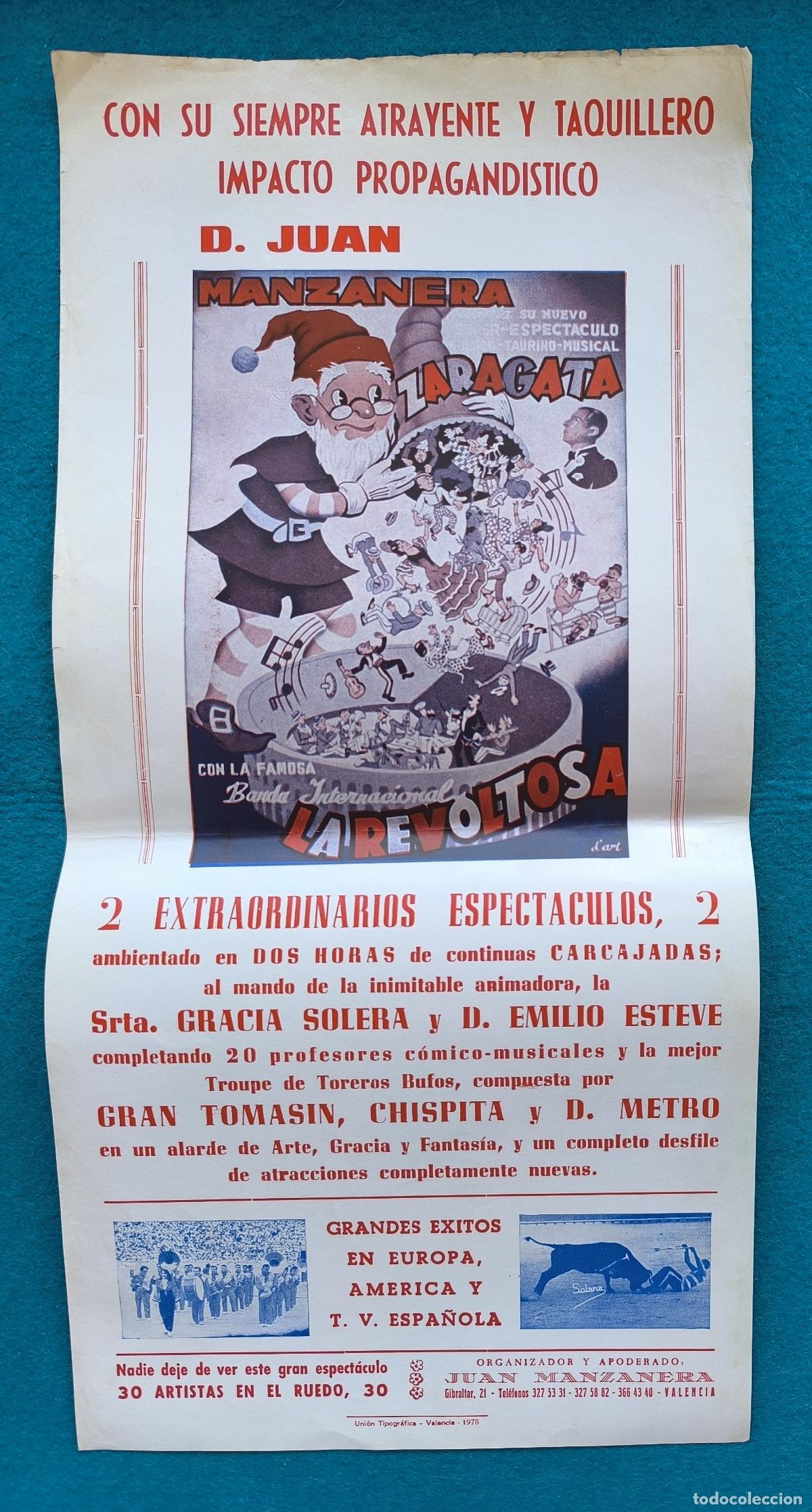 Carteles Espect&aacute;culos: RW CARTEL ESPECTACULOS MANZANERA ZARAGATA LA REVOLTOSA GRACIA SOLERA EMILIO ESTEVE CTC266 R