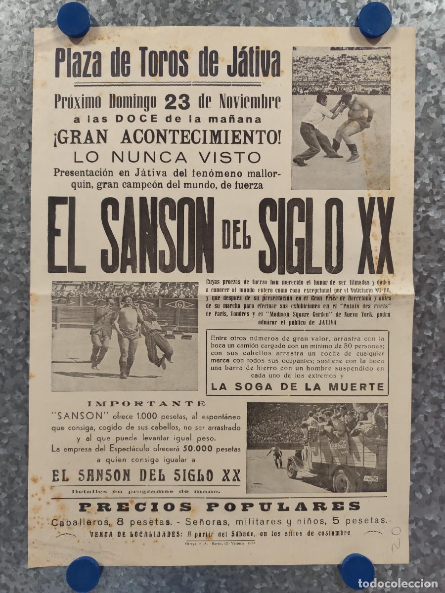 Carteles Espect&aacute;culos: CARTEL DEL ESPECTACULO EL SANSON DEL SIGLO XX, Sebasti&agrave; Llull i Melis - PLAZA TOROS Xativa. A&Ntilde;O 1958