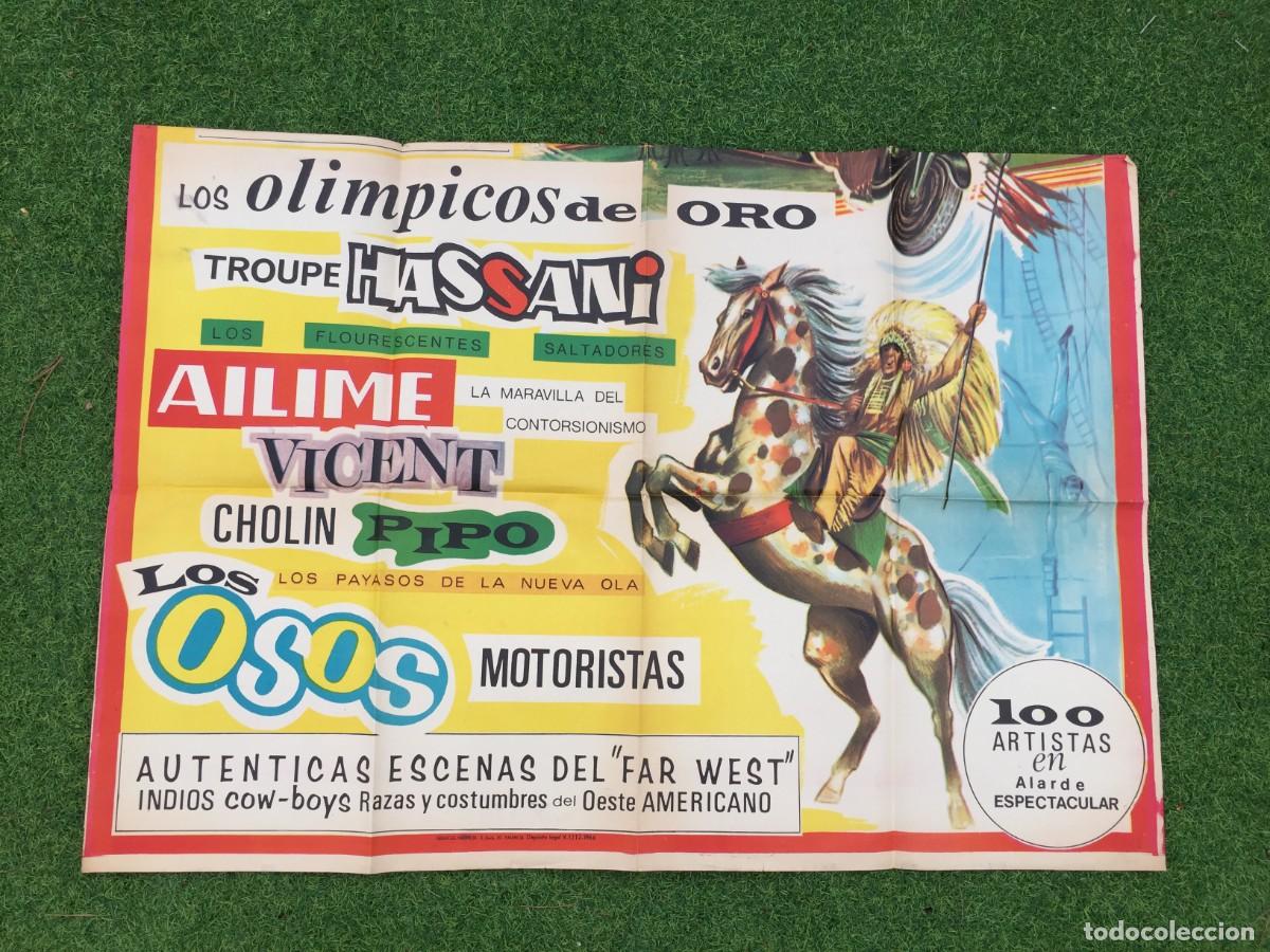 Carteles Espect&aacute;culos: GRAN CARTEL PARCIAL DE CIRCO DEL A&Ntilde;O 1966 - AILIME INDIOS COWBOYS OSOS MOTORISTAS -TAMA&Ntilde;O 73X106 CM