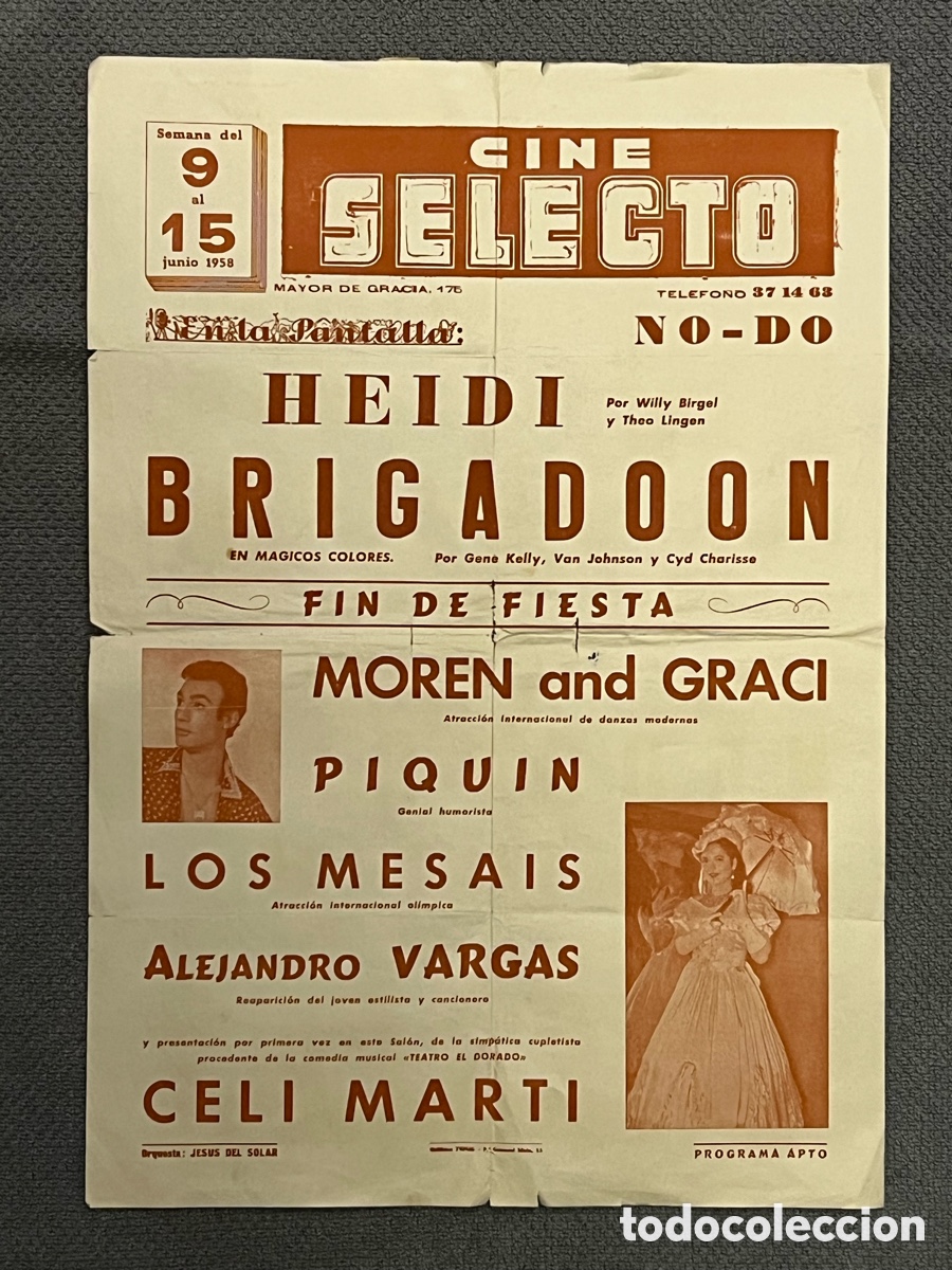 Carteles Espect&aacute;culos: BARCELONA. CINE SELECTO Cartel Fin de Fiesta: Alejandro Vargas, Celi Marti (a.1958)
