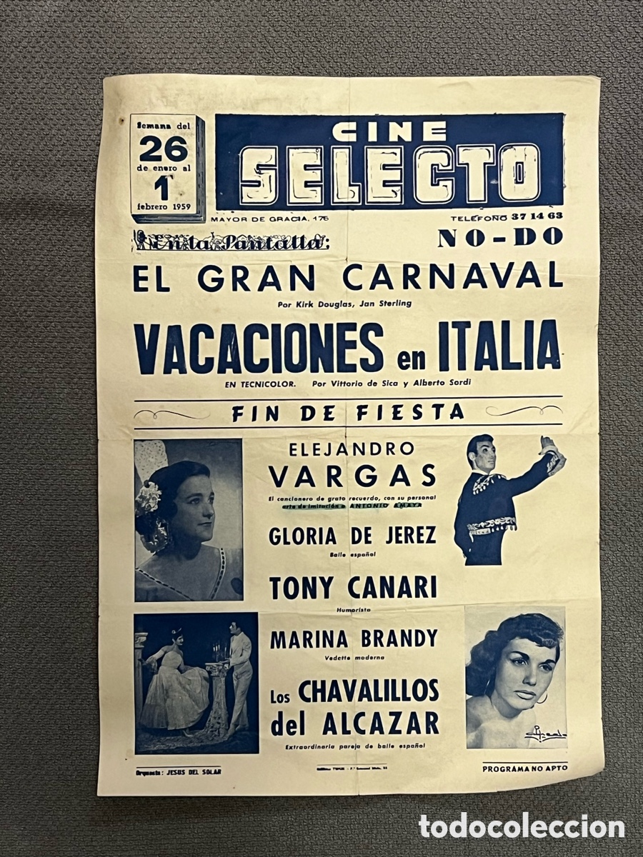 Affissi Spettacoli: BARCELONA. CINE SELECTO Cartel Fin de Fiesta: Alejandro Vargas, Gloria de Jerez (a.1959) Cartel