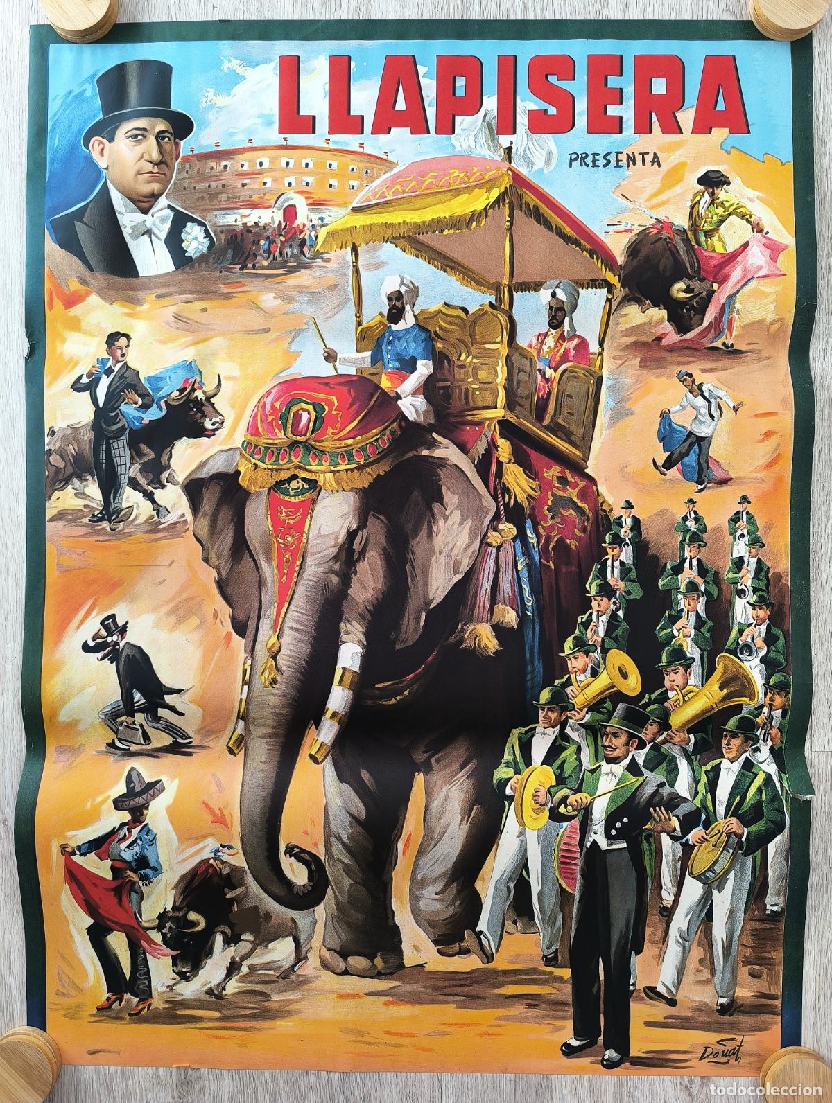 Cartazes Espet&aacute;culos: RW CARTEL ESPECTACULOS LLAPISERA A&Ntilde;OS 1940 ELEFANTE COMICO TOROS TAURINO ORQUESTA MUSICA CT5658 RR