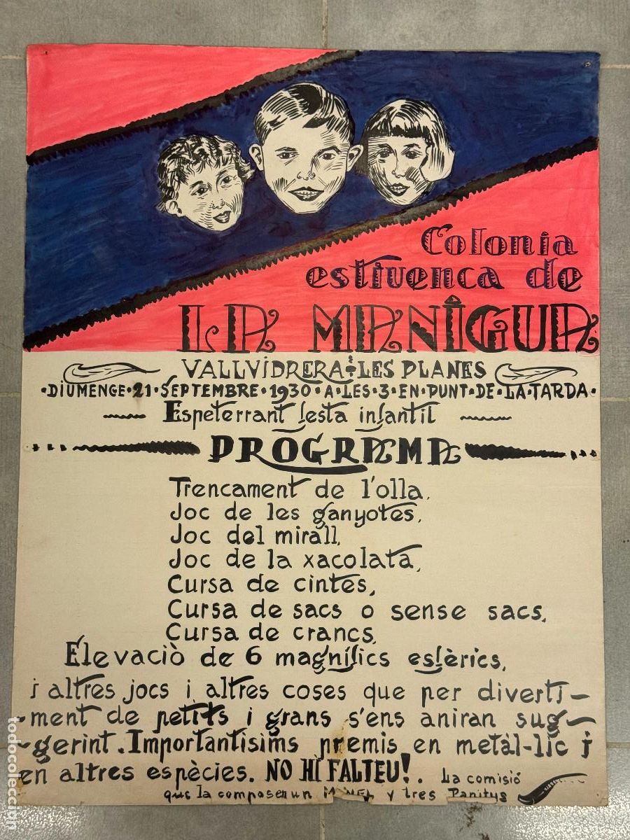 Carteles Espect&aacute;culos: BARCELONA - VALLVIDRERA LES PLANES - COLONIA ESTIUENCA LA MANIGUA - DIBUJO ORIGINAL A MANO - CARTEL